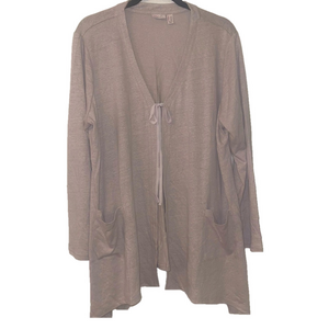 LOGO Lori Goldstein 1X Linen blend Cardigan tie front Asymmetric Hem Pockets